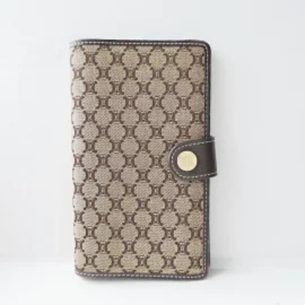 Celine Macadam long wallet Ivory White x dark brown jacquard leather